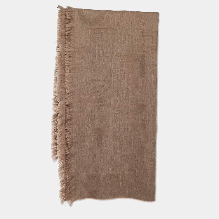 Pre Owned Fendi Brown Logo Wool Throw Blanket 