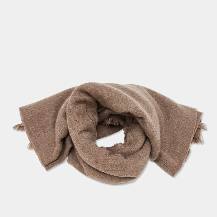 Pre Owned Fendi Brown Logo Wool Throw Blanket 