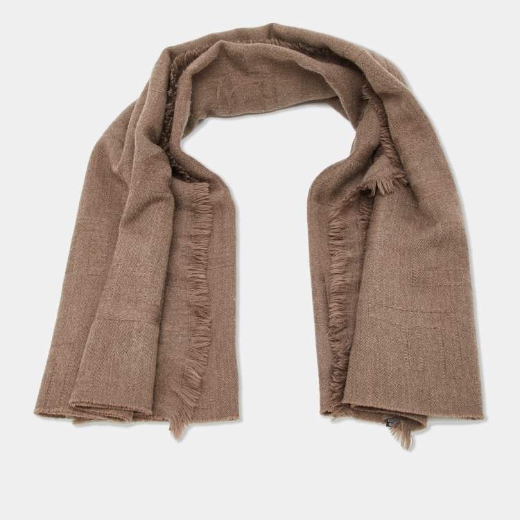 Pre Owned Fendi Brown Logo Wool Throw Blanket 