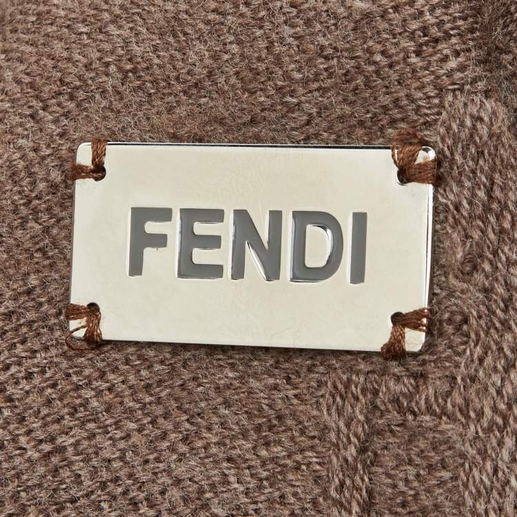 Pre Owned Fendi Brown Logo Wool Throw Blanket 