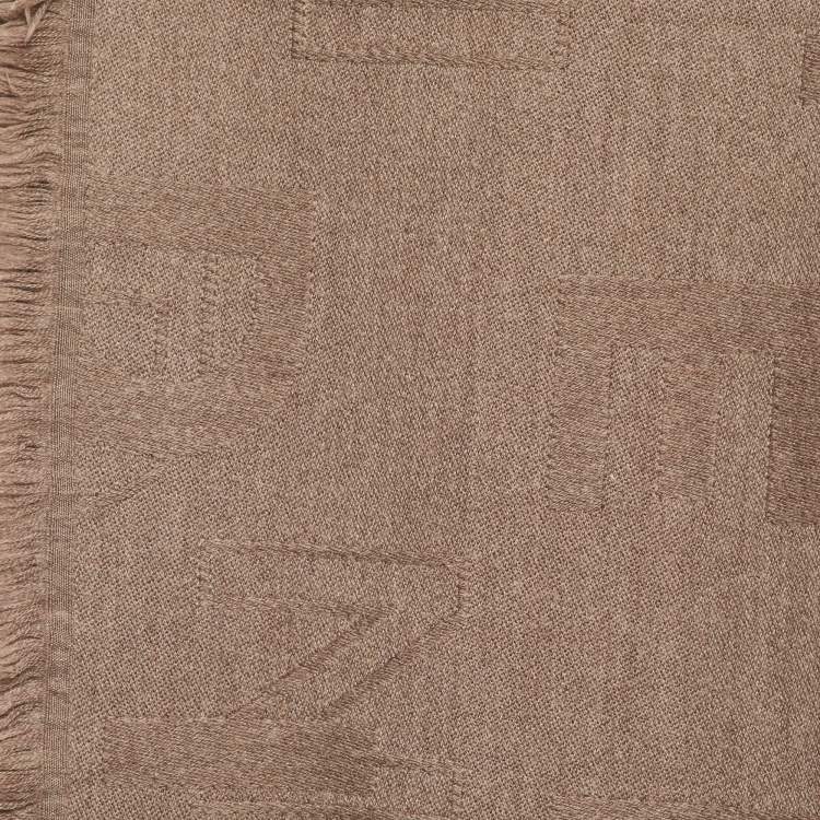 Pre Owned Fendi Brown Logo Wool Throw Blanket 