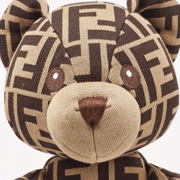 Pre Owned Fendi Kids Brown FF Logo Jersey Teddy Bear