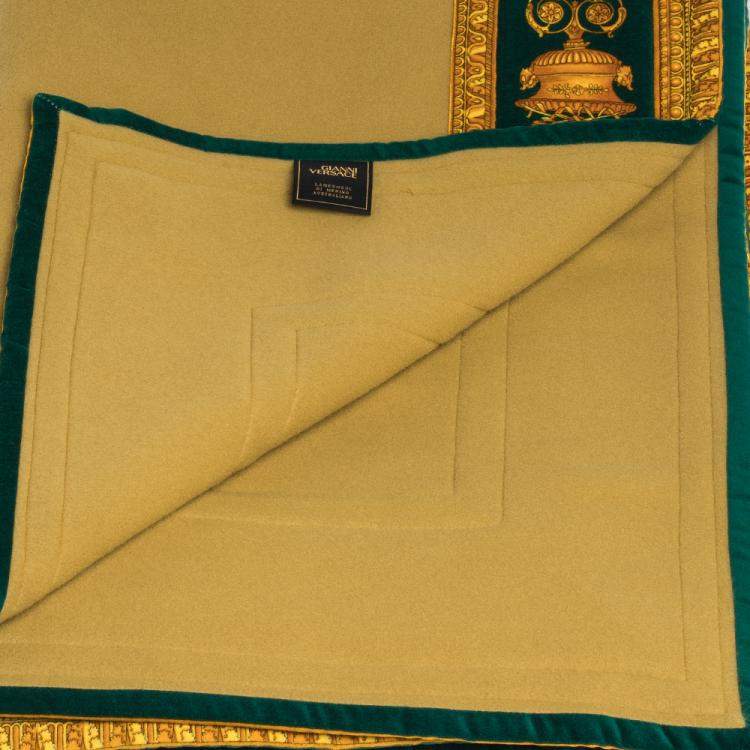 Pre Owned Gianni Versace Beige & Green Medusa Pattern Wool Blanket