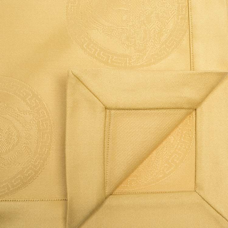 Pre Owned Gianni Versace Vintage Mustard Yellow Medusa Pattern Placemat & Napkin Set