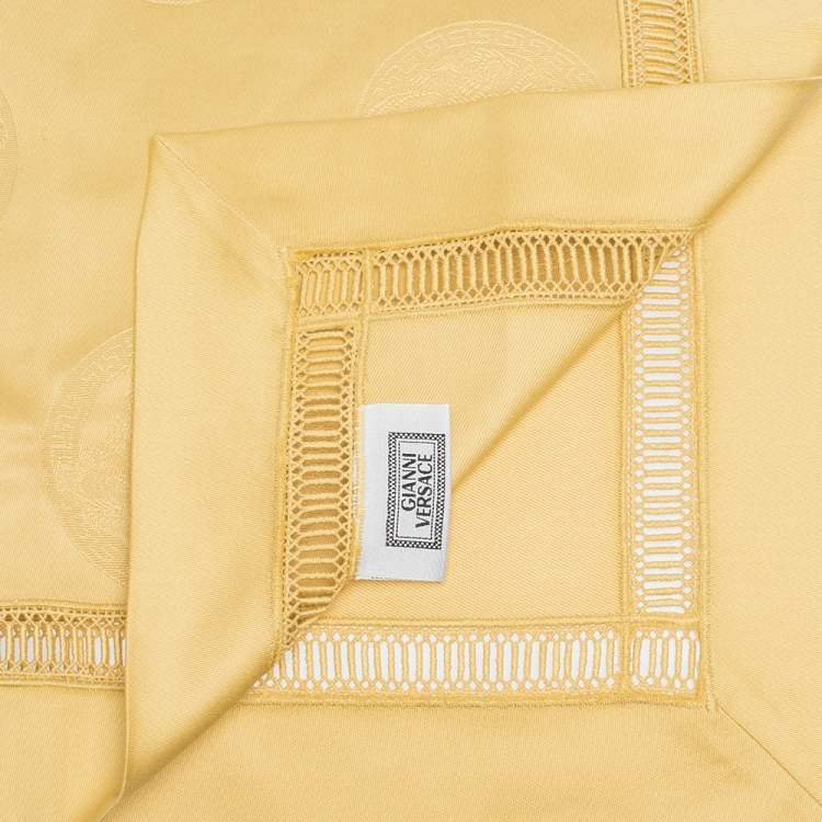 Pre Owned Gianni Versace Vintage Mustard Yellow Medusa Pattern Placemat & Napkin Set