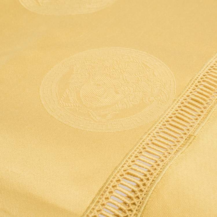 Pre Owned Gianni Versace Vintage Mustard Yellow Medusa Pattern Placemat & Napkin Set