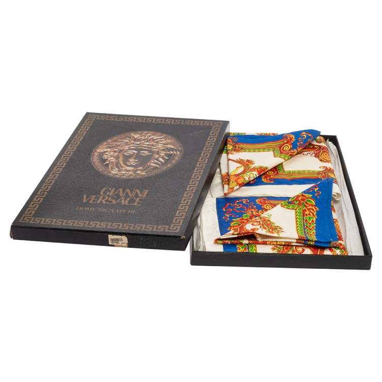 Pre Owned Gianni Versace Vintage Blue & Cream Baroque Print Placemat & Napkin Set