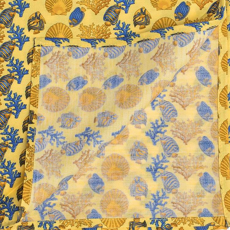 Pre Owned Gianni Versace Vintage Blue Sea Life Print Placemat & Napkin Set