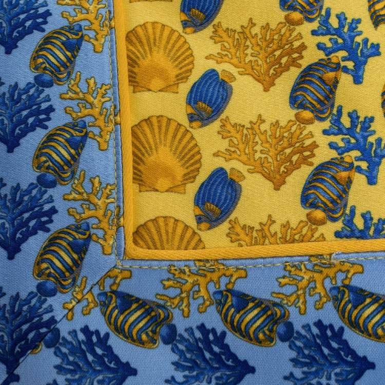 Pre Owned Gianni Versace Vintage Blue Sea Life Print Placemat & Napkin Set