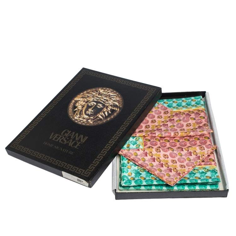 Pre Owned Gianni Versace Vintage Green Sea Life Print Placemat & Napkin Set 