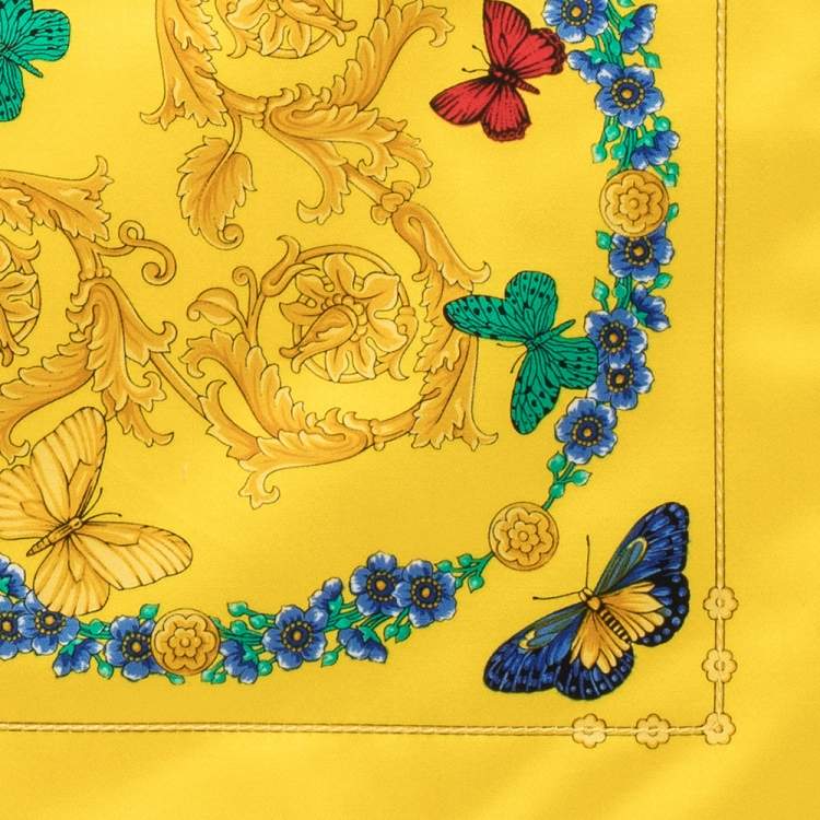 Pre Owned Gianni Versace Vintage Yellow Butterfly Print Placemat & Napkin Set