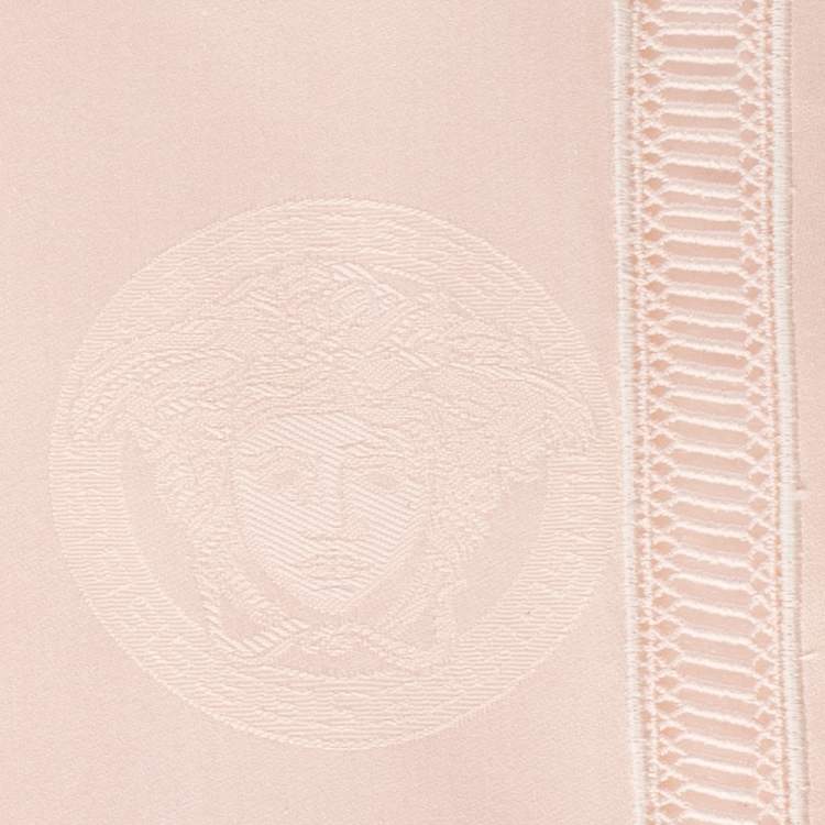Pre Owned Gianni Versace Vintage Salmon Pink Medusa Pattern Placemat & Napkin Set