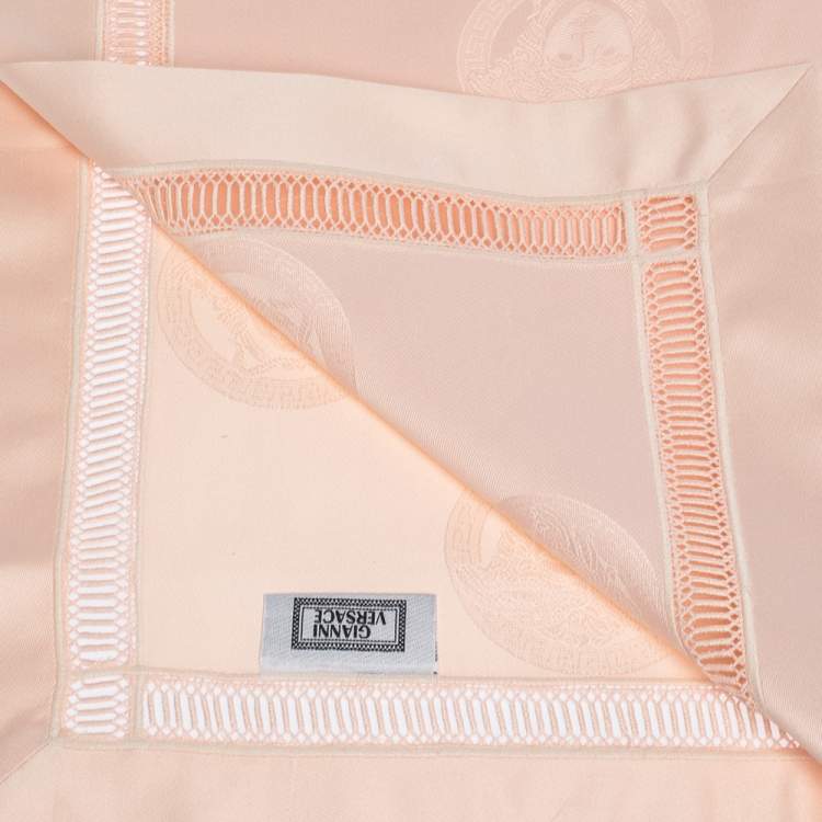 Pre Owned Gianni Versace Vintage Salmon Pink Medusa Pattern Placemat & Napkin Set