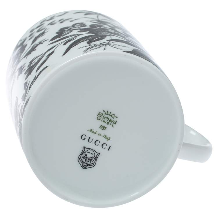 Pre Owned Gucci Black/White Herbarium Hand and Ring Mug 
