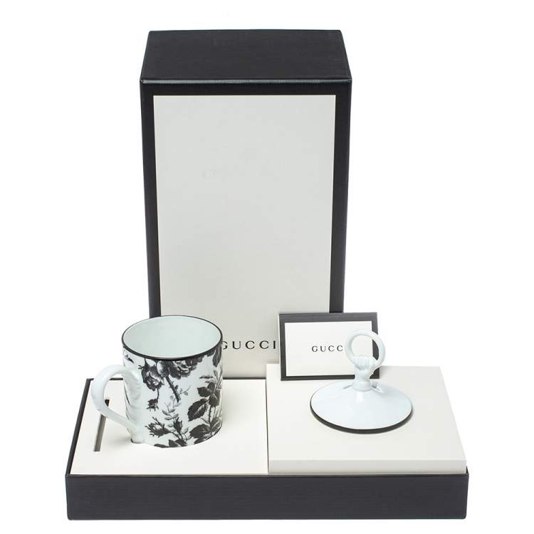 Pre Owned Gucci Black/White Herbarium Hand and Ring Mug 