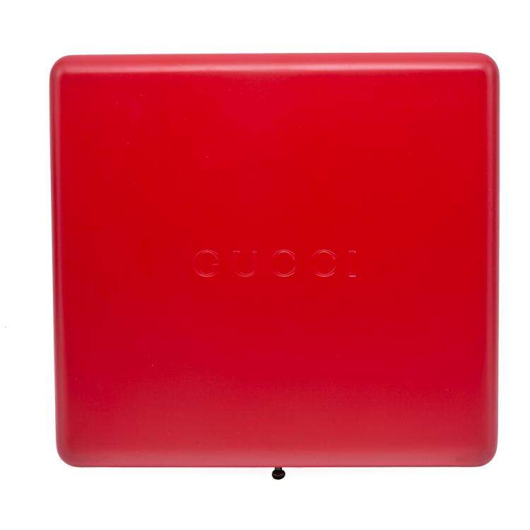 Pre Owned Gucci Red Wooden Storage Box With Metal Box Set Of 6