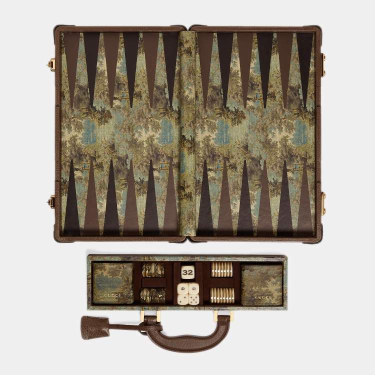 Pre Owned Gucci Beige/Brown GG Supreme Canvas Decorative Backgammon Set