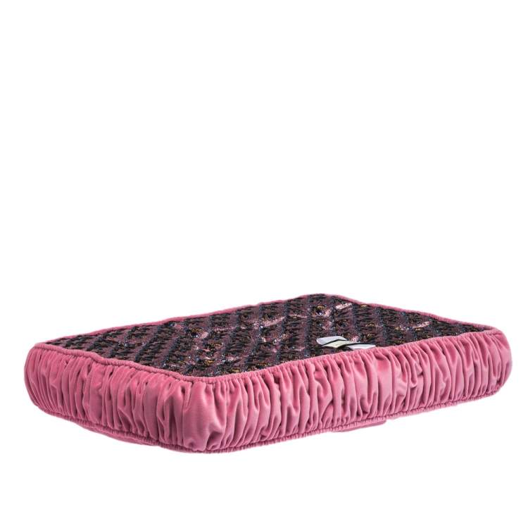 Pre Owned Gucci Pink Bee Pattern Jacquard Velvet Cushion