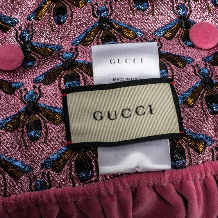 Pre Owned Gucci Pink Bee Pattern Jacquard Velvet Cushion
