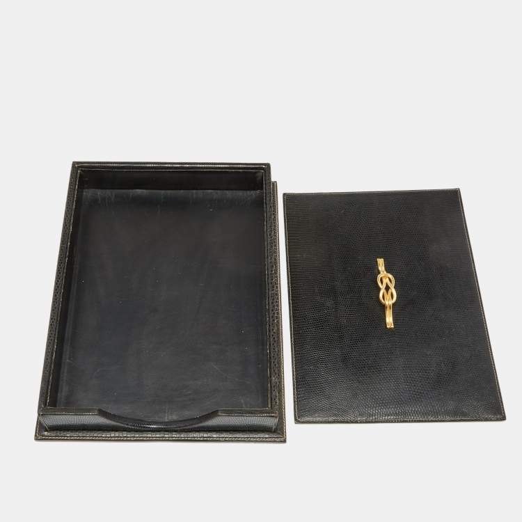 Pre Owned Gucci Black Lizard Desk Set