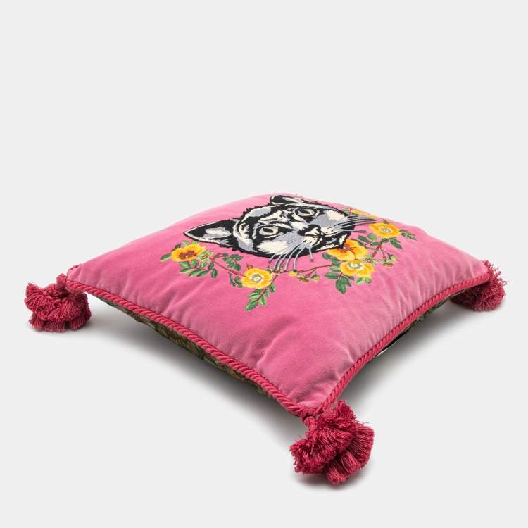 Gucci Multicolor Cat Embroidery Velvet Cushion Gucci TLC