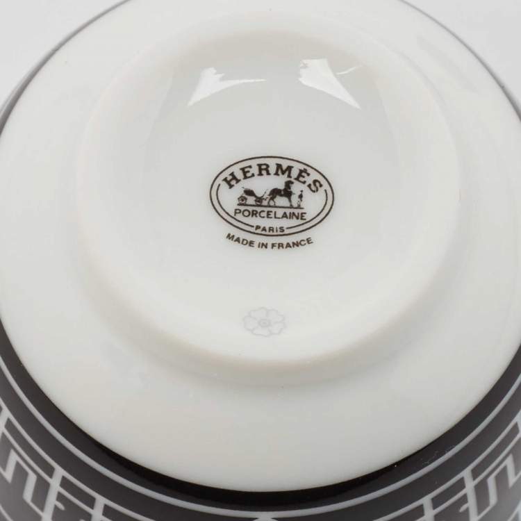 Pre Owned Hermès Noir Porcelain H Deco Mini Cup Set of 2