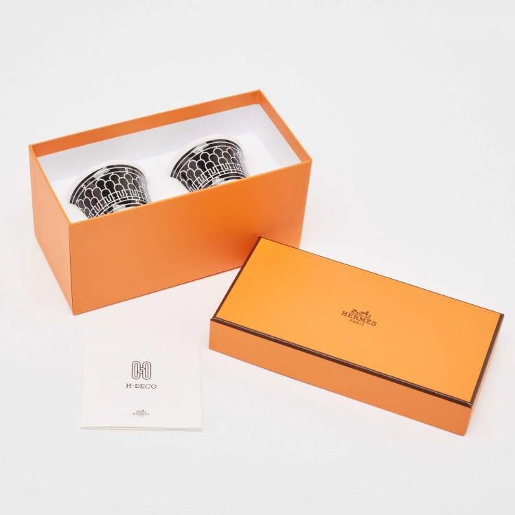 Pre Owned Hermès Noir Porcelain H Deco Mini Cup Set of 2