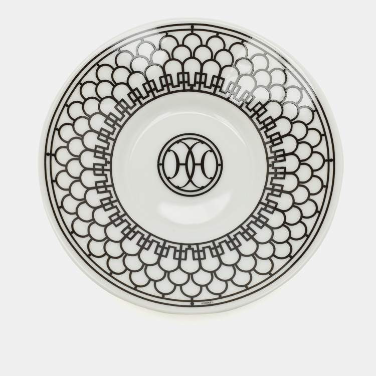 Pre Owned Hermès Black/White H Deco Coffee Cup and Saucer Set of 2