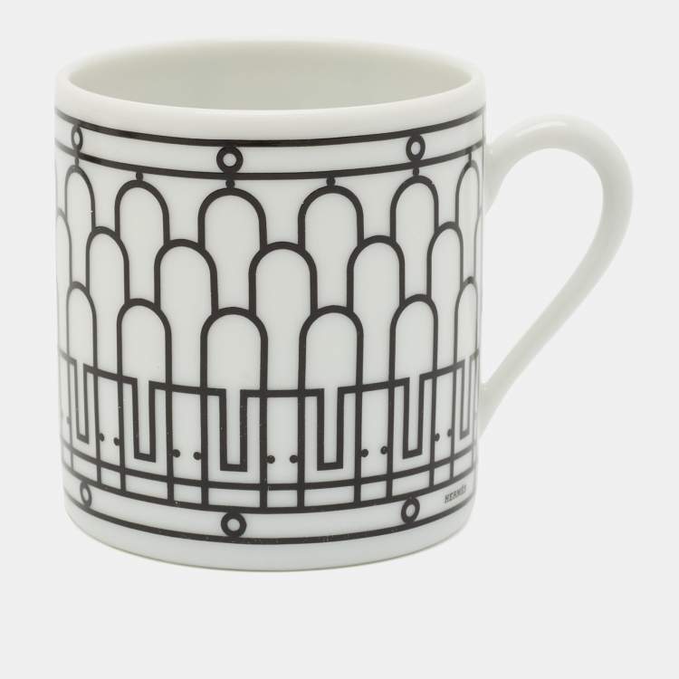Pre Owned Hermès Black/White H Deco Coffee Cup and Saucer Set of 2