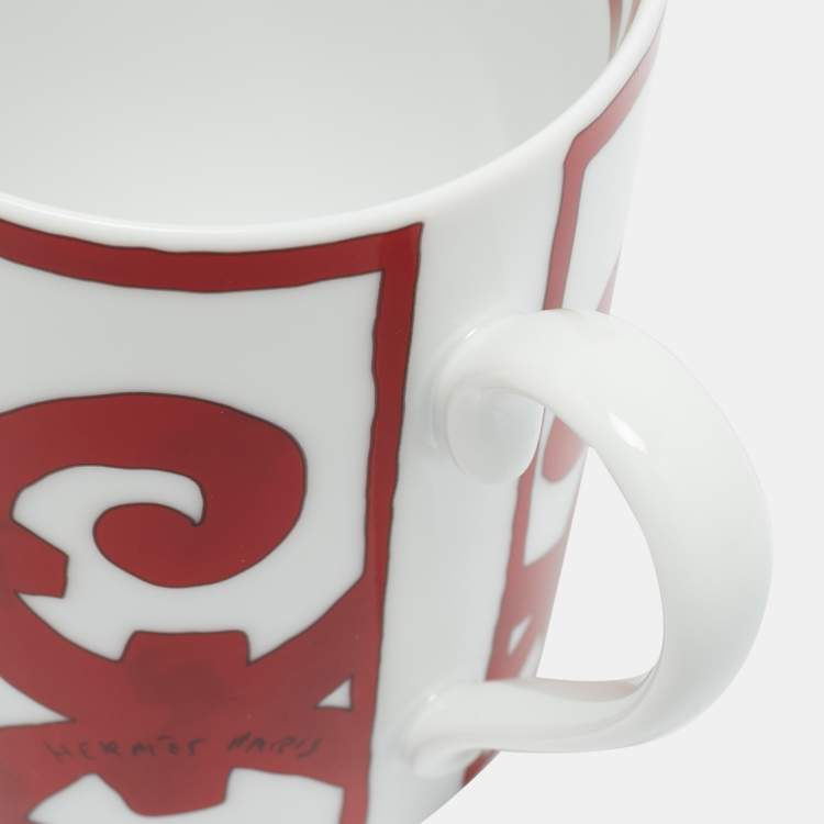 Pre Owned Hermès Red/White Porcelain Balcon du Guadalquivir Mugs Set of 2 