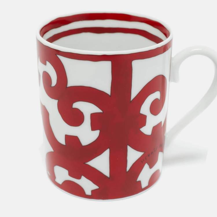 Pre Owned Hermès Red/White Porcelain Balcon du Guadalquivir Mugs Set of 2 