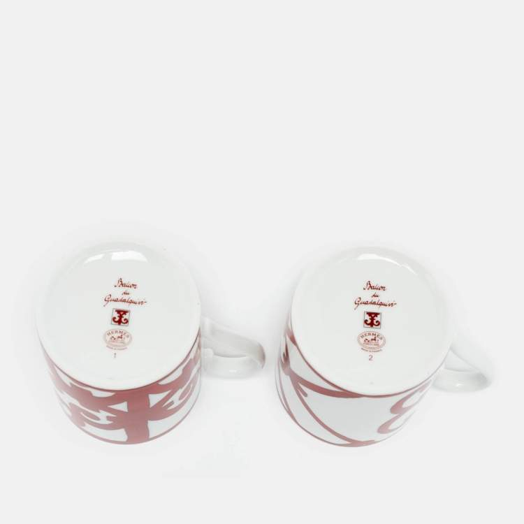 Pre Owned Hermès Red/White Porcelain Balcon du Guadalquivir Mugs Set of 2 