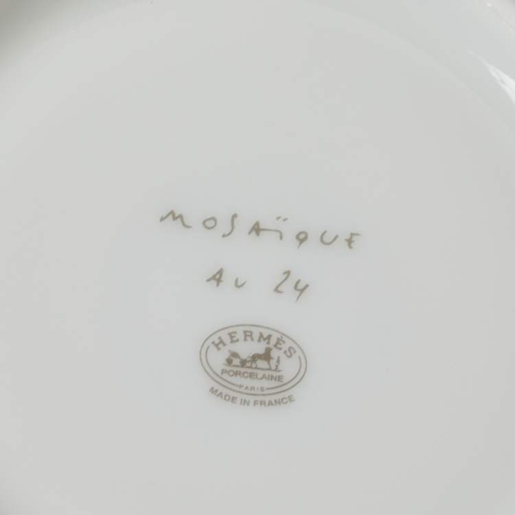 Pre Owned Hermes Mosaique au 24 Platinum Tea Cup & Saucer Set