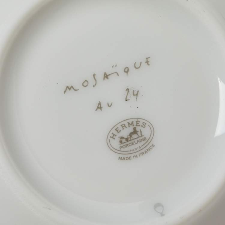 Pre Owned Hermes Mosaique au 24 Platinum Coffee Cup & Saucer Set