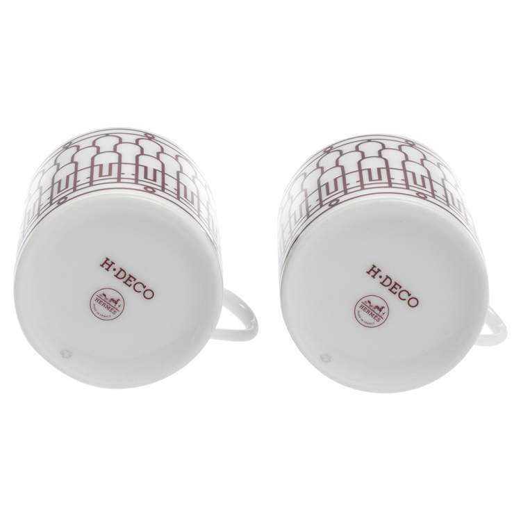 Pre Owned Hermes Rouge H Deco Coffee Cup And Saucer 4-Piece Set