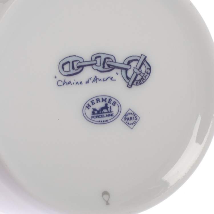 Pre Owned Hermes Blue Porcelain Chaine d'Ancre 4-Piece Tea Cup And Saucer Set
