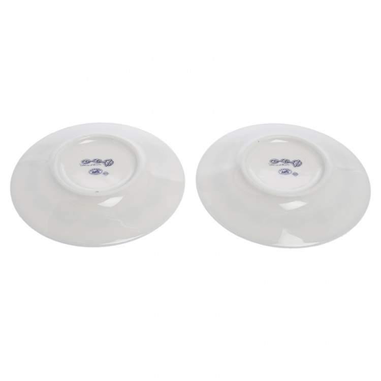 Pre Owned Hermes Blue Porcelain Chaine d'Ancre 4-Piece Tea Cup And Saucer Set