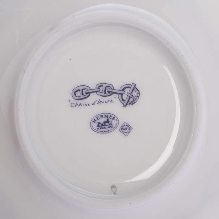 Pre Owned Hermes Blue Porcelain Chaine d'Ancre 4-Piece Tea Cup And Saucer Set