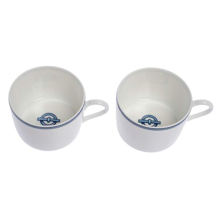 Pre Owned Hermes Blue Porcelain Chaine d'Ancre 4-Piece Tea Cup And Saucer Set