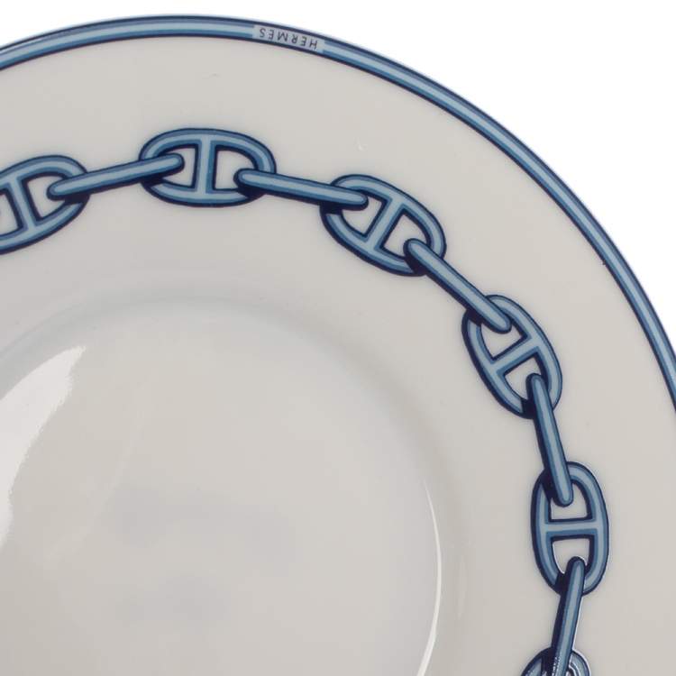 Pre Owned Hermes Blue Porcelain Chaine d'Ancre 4-Piece Tea Cup And Saucer Set