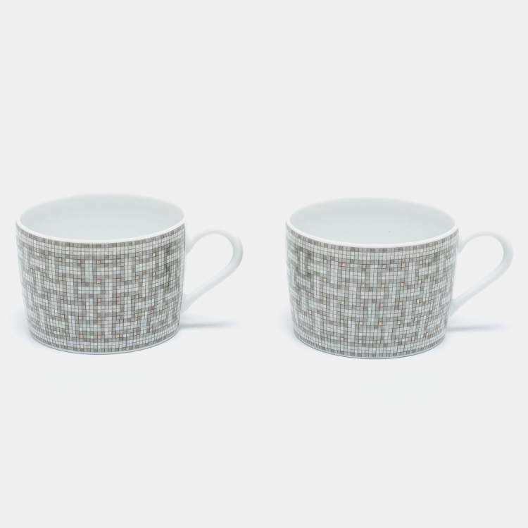 Pre Owned Hermes Mosaique AU 24 Platinum Tea Cup And Saucer Set