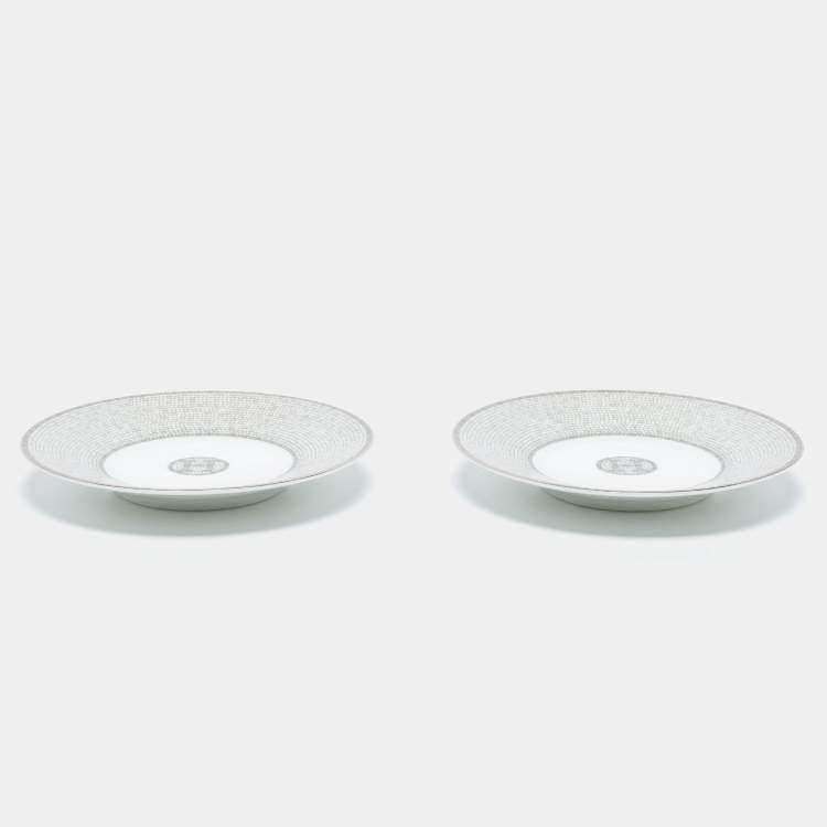 Pre Owned Hermes Mosaique AU 24 Platinum Tea Cup And Saucer Set