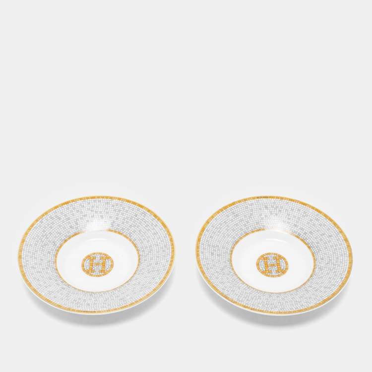 Pre Owned Hermes Mosaique AU 24 Gold Coffee Cup And Saucer Set
