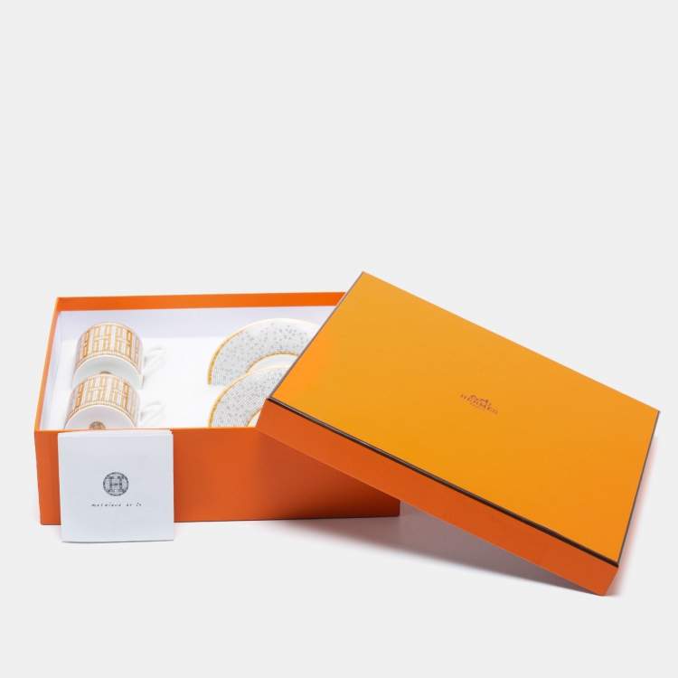 Pre Owned Hermes Mosaique AU 24 Gold Coffee Cup And Saucer Set