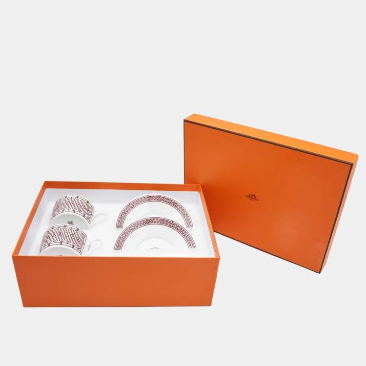 Pre Owned Hermes H Deco Rouge Tea Cup and Saucer Set