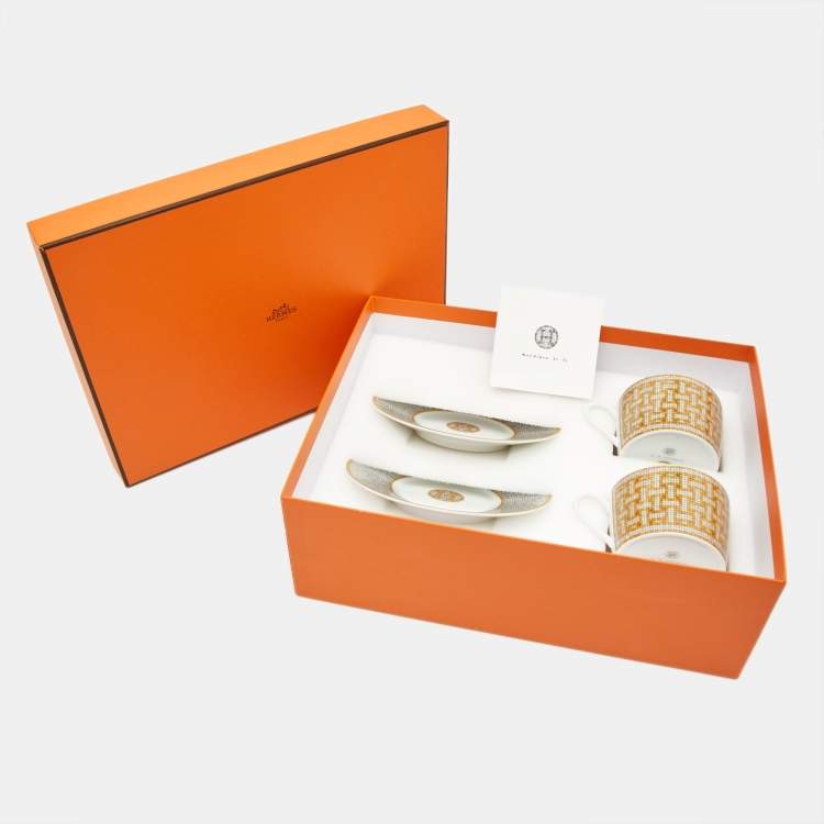 Pre Owned Hermès Mosaique AU 24 Gold Tea Cup and Saucer Set