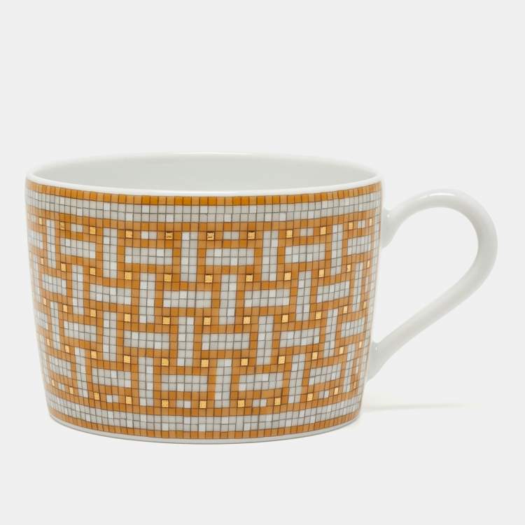 Pre Owned Hermès Mosaique AU 24 Gold Tea Cup and Saucer Set