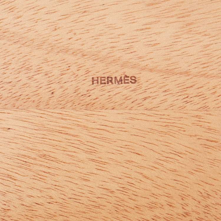 Pre Owned Hermès Brique /Bleu Regate Mahogany Wood and Taurillon Leather Small Pleiade Tissue Box