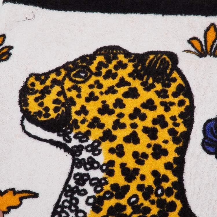 Pre Owned Hermès White/Orange Leopards Cotton Beach Towel