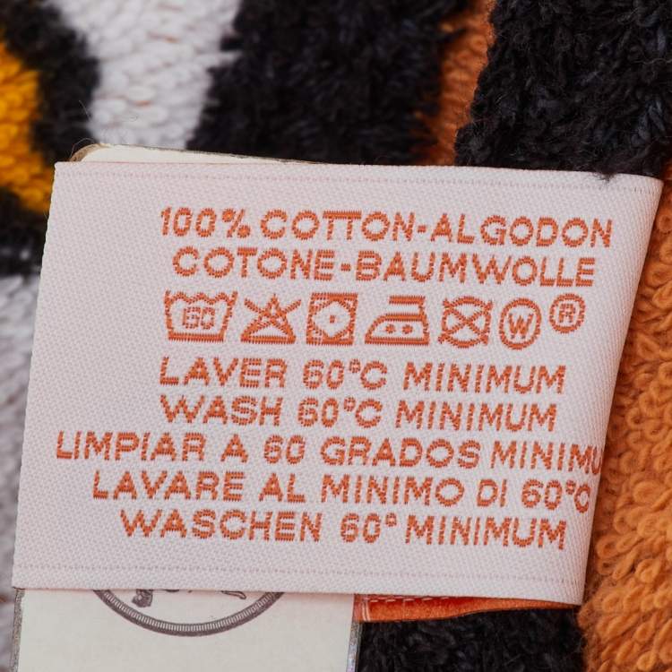 Pre Owned Hermès White/Orange Leopards Cotton Beach Towel